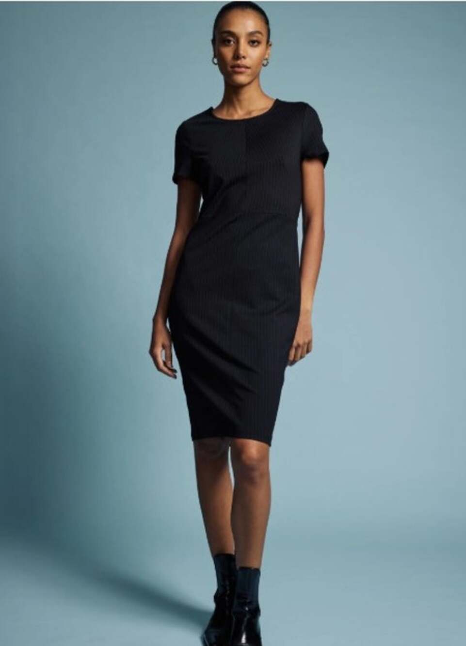 Universal Standard Executive Ponte Dress Black Pin Stripe XS/12 Career